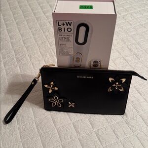 Michael Kors Black Wristlet with Gold Floral Accents/ Bundle deal